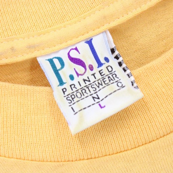 Vintage PSI Shirt Mens Yellow Baltimore Big Sun Face Graphic Single Stitch L 90s - Picture 9 of 12